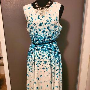 Teal and White Floral  Dress